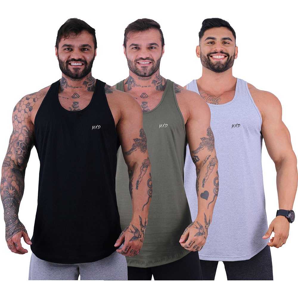 Kit 3 Regata Longline Cavada Estilo Básico MXD Conceito Grife Algodão Toque Macio Slim Alongada