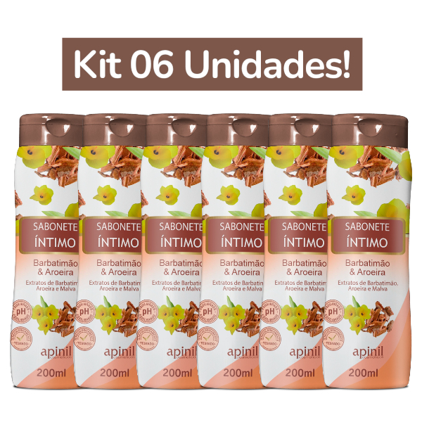 KIT 6 UNIDADES SABONETE ÍNTIMO BARBATIMÃO & AROEIRA  200mL APINIL