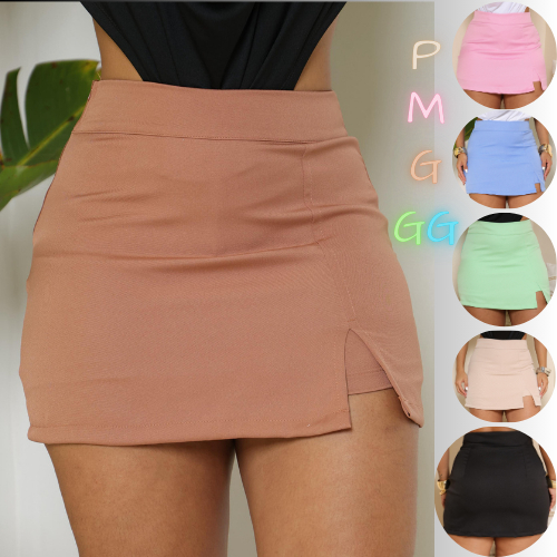Short Saia Feminino Alfaiataria Cintura Alta com Fenda Lateral Moda Casual Festa – Entrega Imediata