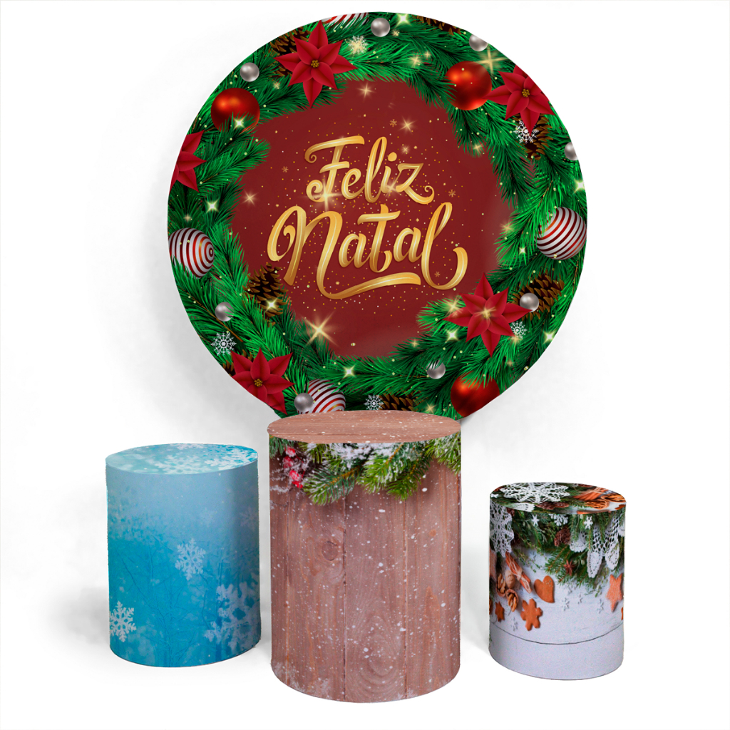 Kit Painel Decoração Feliz Natal Redondo Capa Veste Fácil E Capa Trio Cilíndro Personalizado Festa De Natal Ano Novo