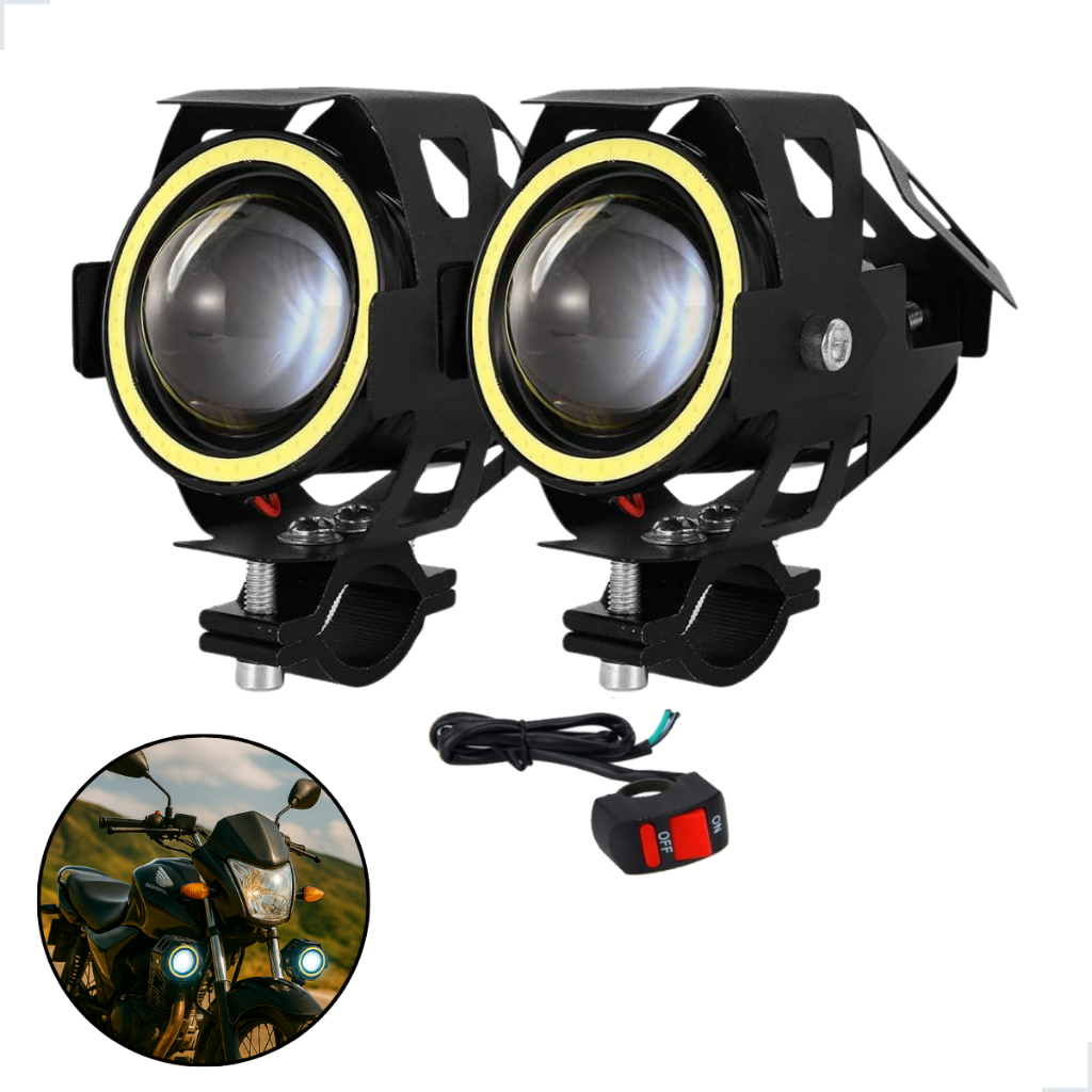 Par Farol Milha Led Auxiliar Moto U7 Neblina Forte Potente