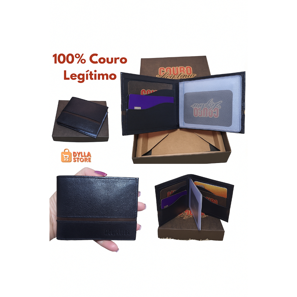 Carteira Masculina Slim em Couro Legítimo Premium –Preta e Marrom Presente Elegante e Durável