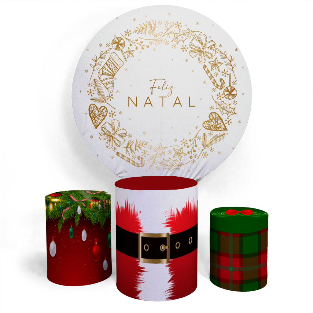 Kit Painel Evento Natal Noite Feliz Ano Novo Decorativo Divertido Painel Redondo + Trio Completo Alta Qualidade Premium