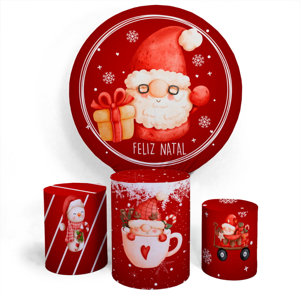 Kit Painel Feliz Natal Papai Noel Decorativo Comemoração Aniversário Divertido Evento + Trio Completo Alta Qualidade
