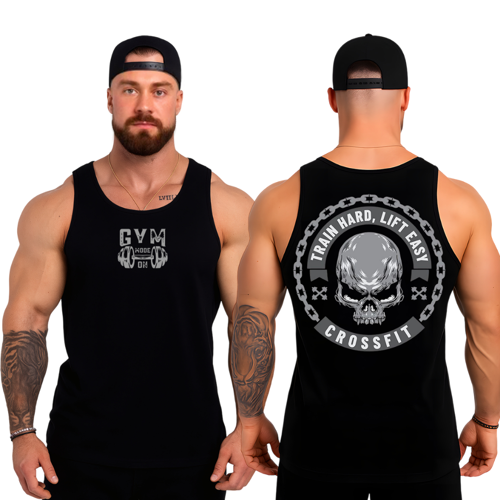 Camiseta Original Regata Masculina Dry Fit para Academia Treino Caveira Train Hard Gym