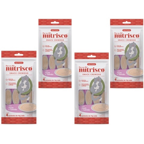 Kit 4 Nutrisco 56g cada Atum e Salmão Gatos - Como Churu