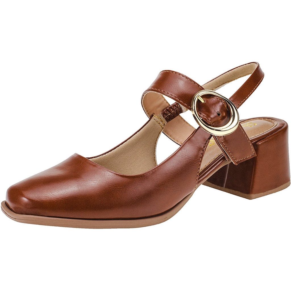 Sapato Feminino Scarpin Bico Quadrado Salto Baixo Slingback Mary Jane Boneca Shekinah Fivela Retrô em Oferta na Shopee
