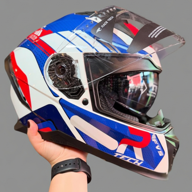 CAPACETE RACE TECH ORIGINAL VOLT TRACK BRANCO VERMELHO AZUL ESPORTIVO NOVO C/ VISEIRA SOLAR + BRINDE em Oferta na Shopee