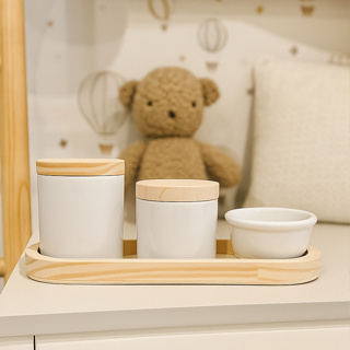 Kit Higiene Bebe Porcelana Tampa  Bandeja Oval Organizador Quarto em Oferta na Shopee