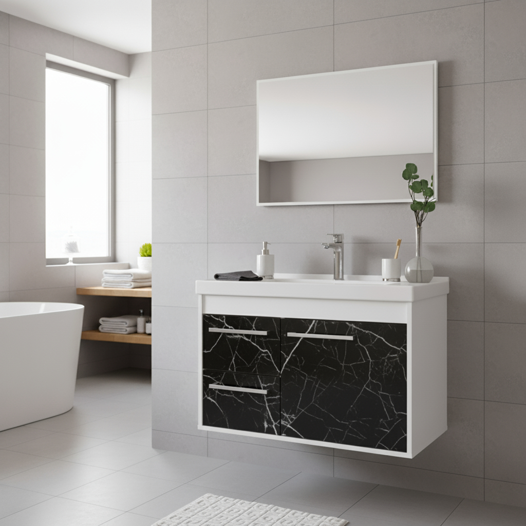 Kit Gabinete de Banheiro 60cm MDF com Cuba + Espelheira em Oferta na Shopee