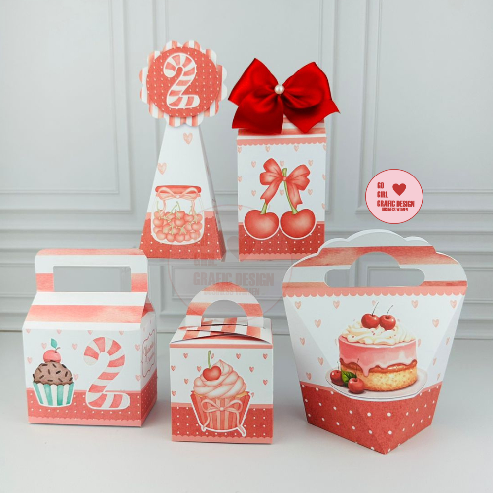 PEGUE E MONTE– Kit festa Lembrancinhas Personalizadas Cerejinha - Caixinhas Personalizadas - Papelaria Personalizada