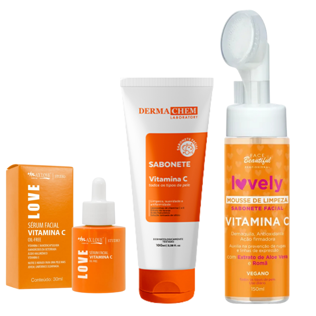 Kit limpeza de pele vitamina c skincare rotina de cuidados com a pele