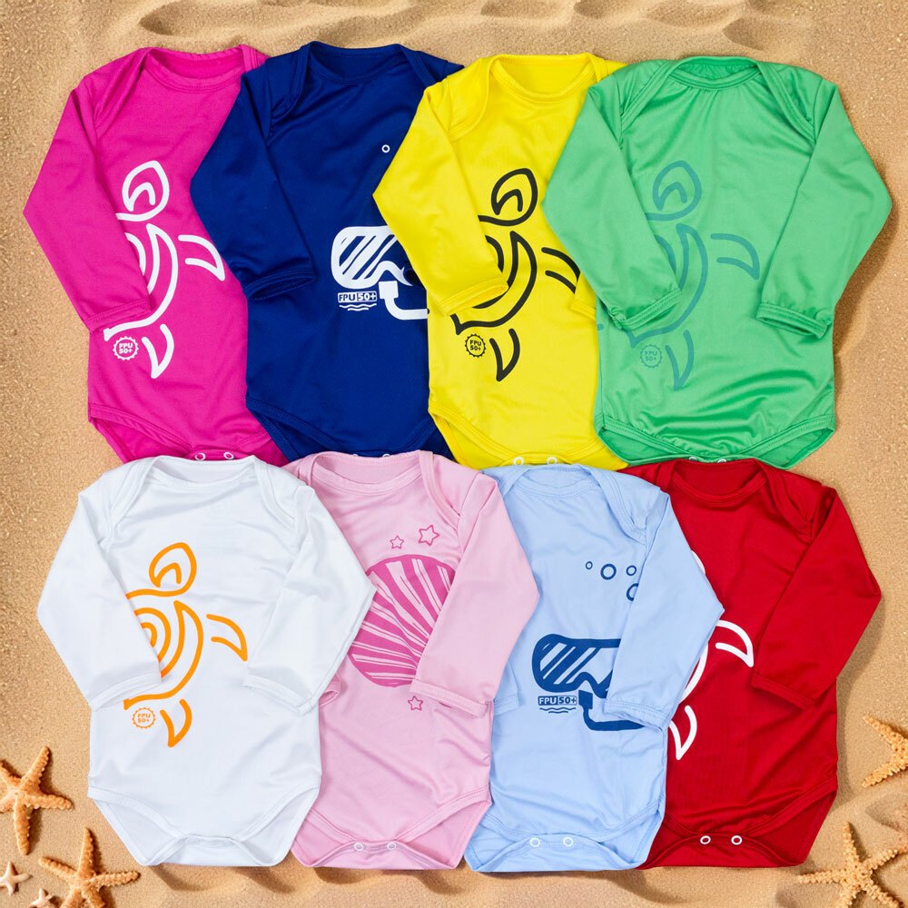 Body Bebê Proteção UV50+ Manga Longa – Moda Praia Piscina Conforto e Segurança Roupa de Bebe