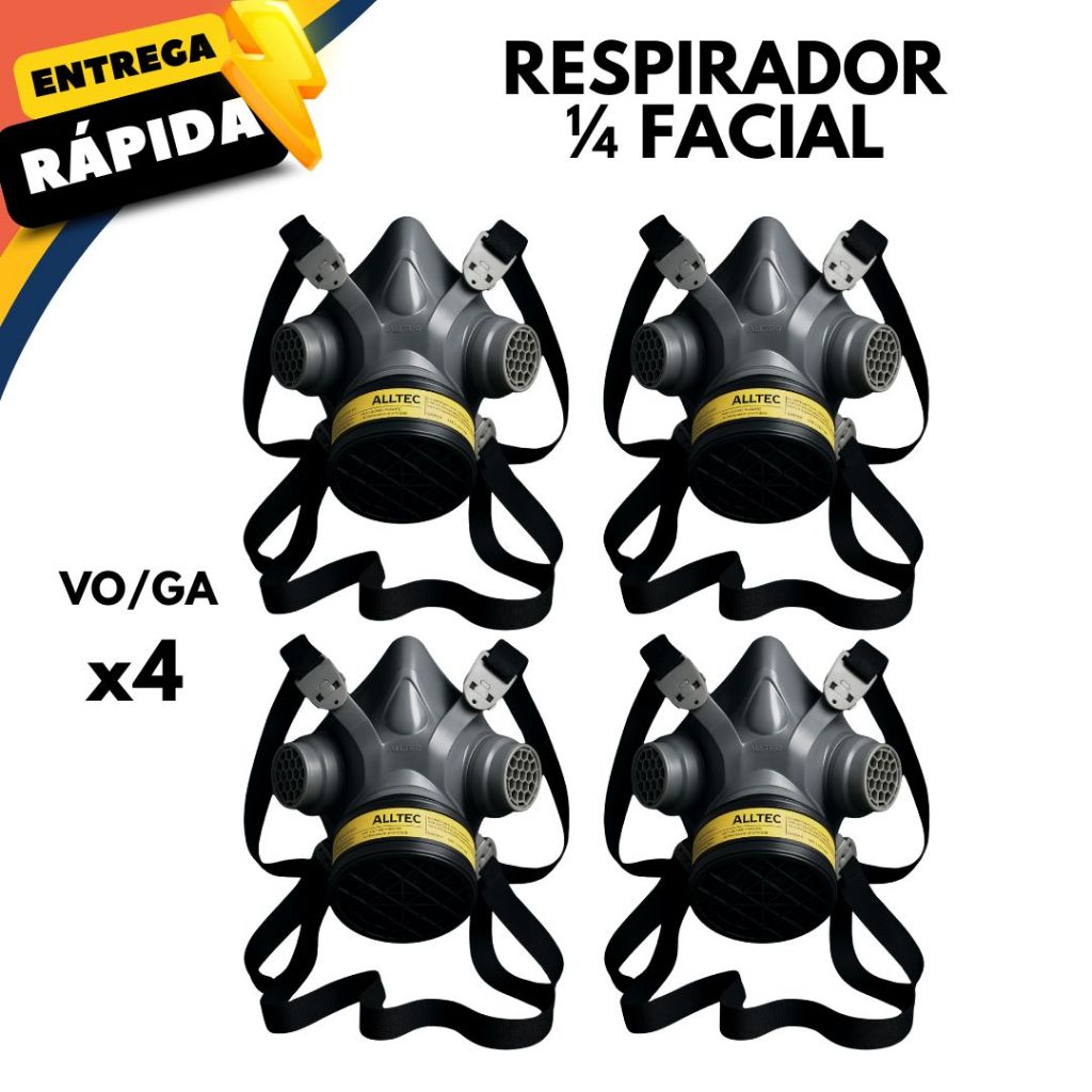 Kit 4 Máscara Respirador Facial Alltec Proteção Químico com Filtro Gases Ácidos e Vapores
