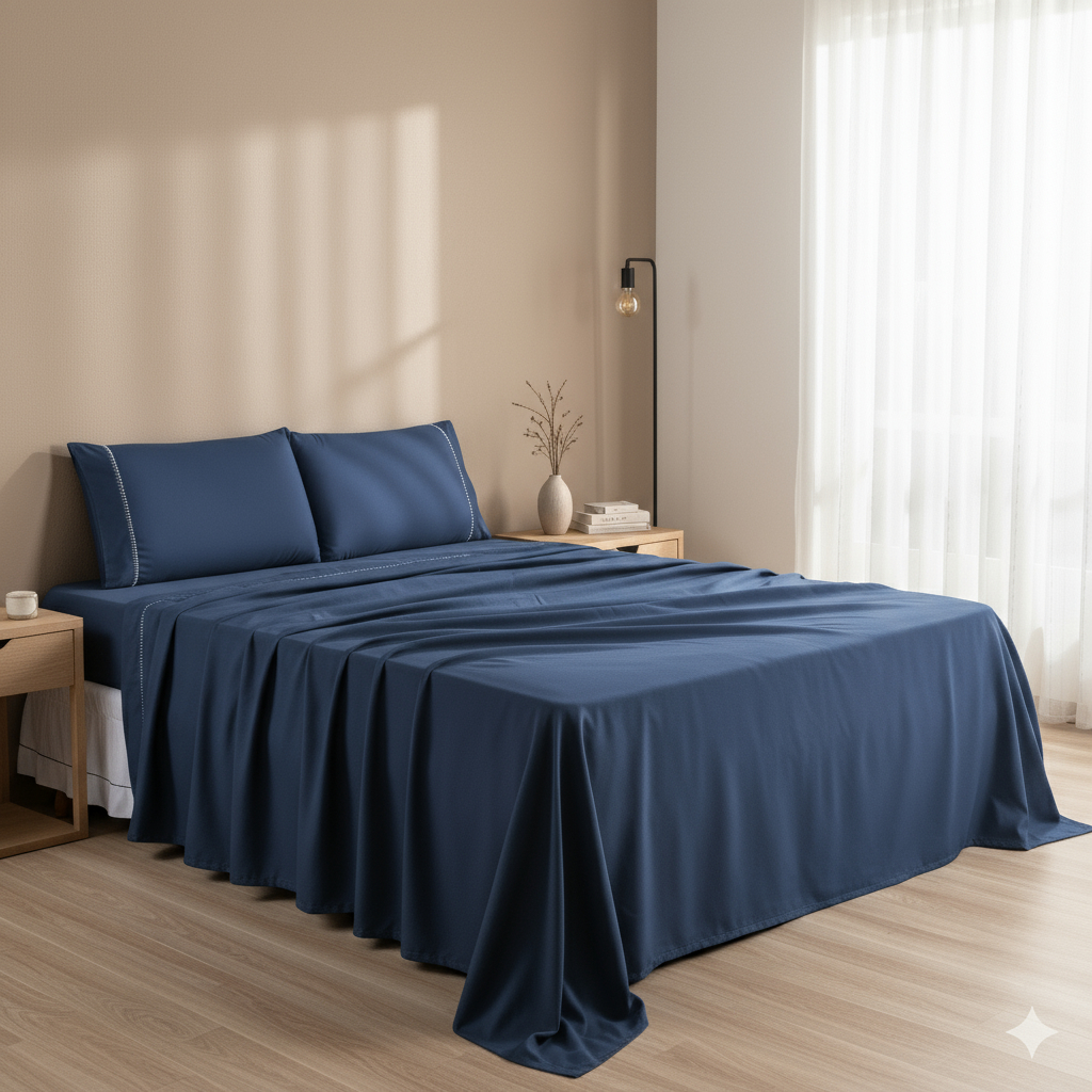 Jogo de Lençol 4 Peças 400 Fios Micropercal Cama Casal Padrão Ponto Palito