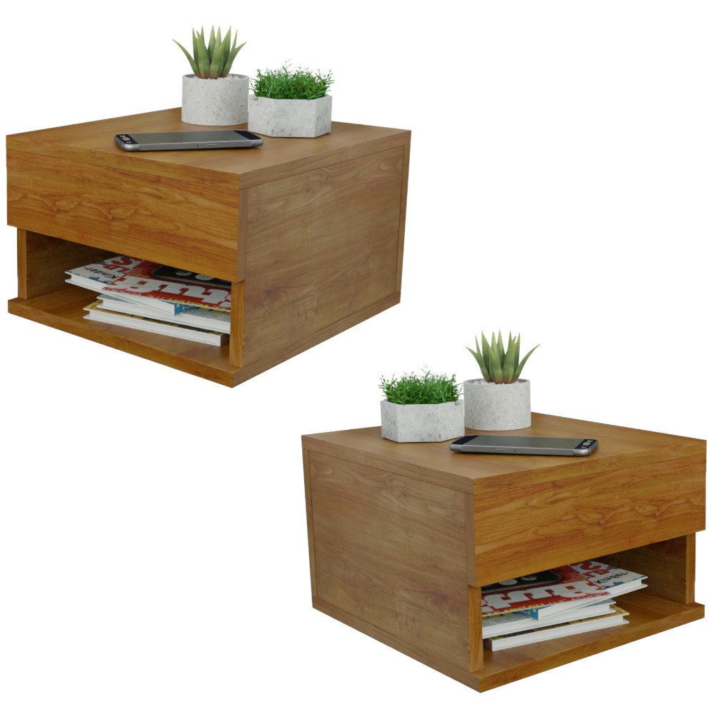 Kit 2 Mesa de Cabeceira Suspensa com Gaveta e Nicho Amadeirado Freijó Mesinha em Oferta na Shopee