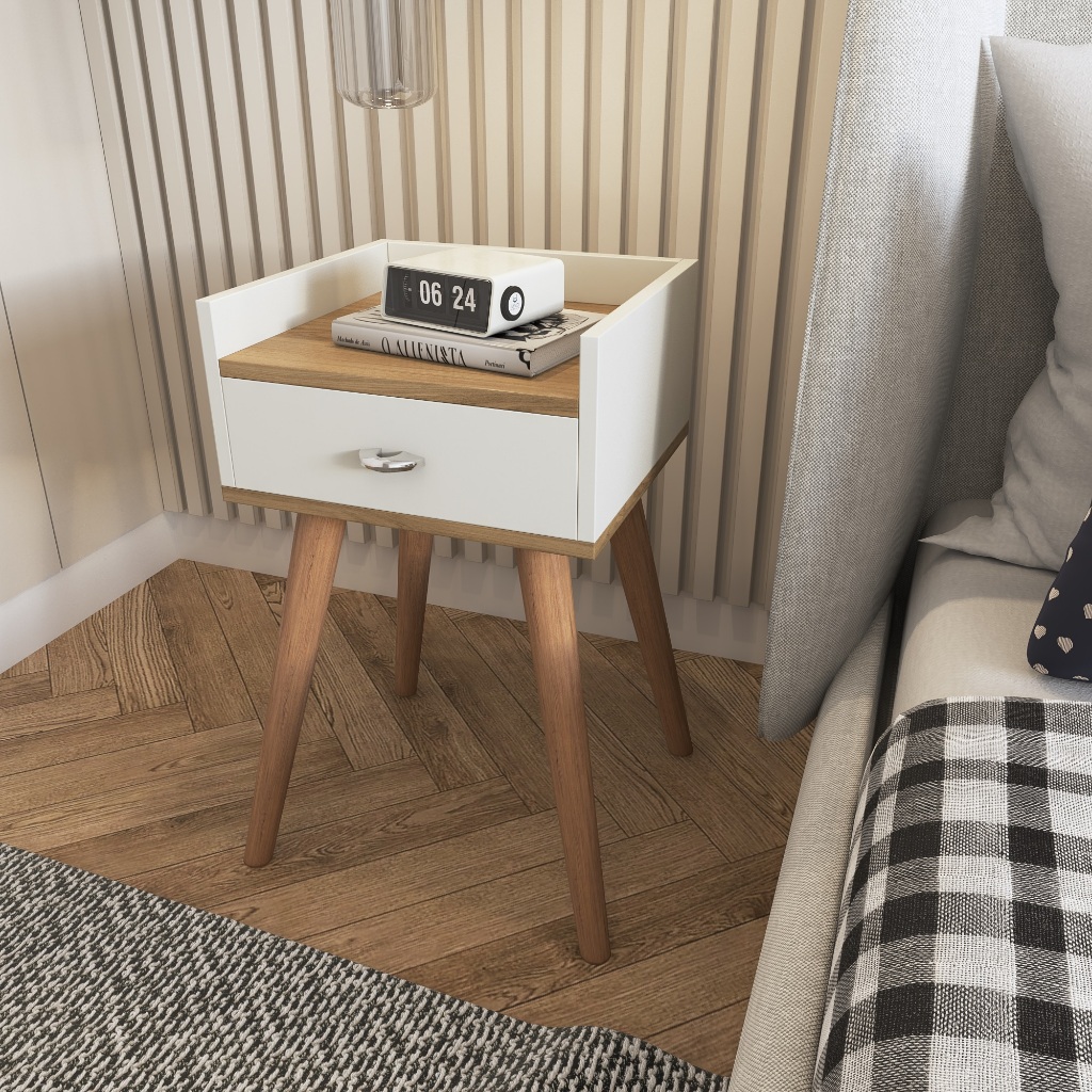 Mesa De Cabeceira Retro Mesinha Lateral com Gaveta Pés Palito Madeira Maciça Várias Cores MVD Móveis em Oferta na Shopee