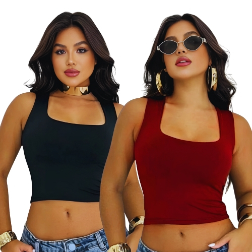Kit 2 Cropped Feminino Decote Quadrado Tendência Blogueira  Lançamento Suplex Premium em Oferta na Shopee