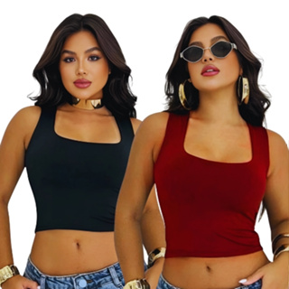Kit 2 Cropped Feminino Decote Quadrado Tendência Blogueira  Lançamento Suplex Premium em Oferta na Shopee