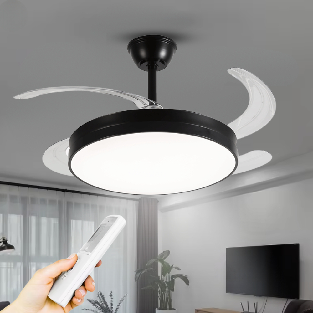 Ventilador Teto Retrátil Preto Air Lite Multicolor Dim Silver Pás Led 60w Bivolt Opus