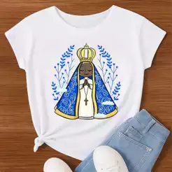 Camiseta Nossa Senhora Aparecida – Camisa Religiosa Católica Feminina Estampa de Fé