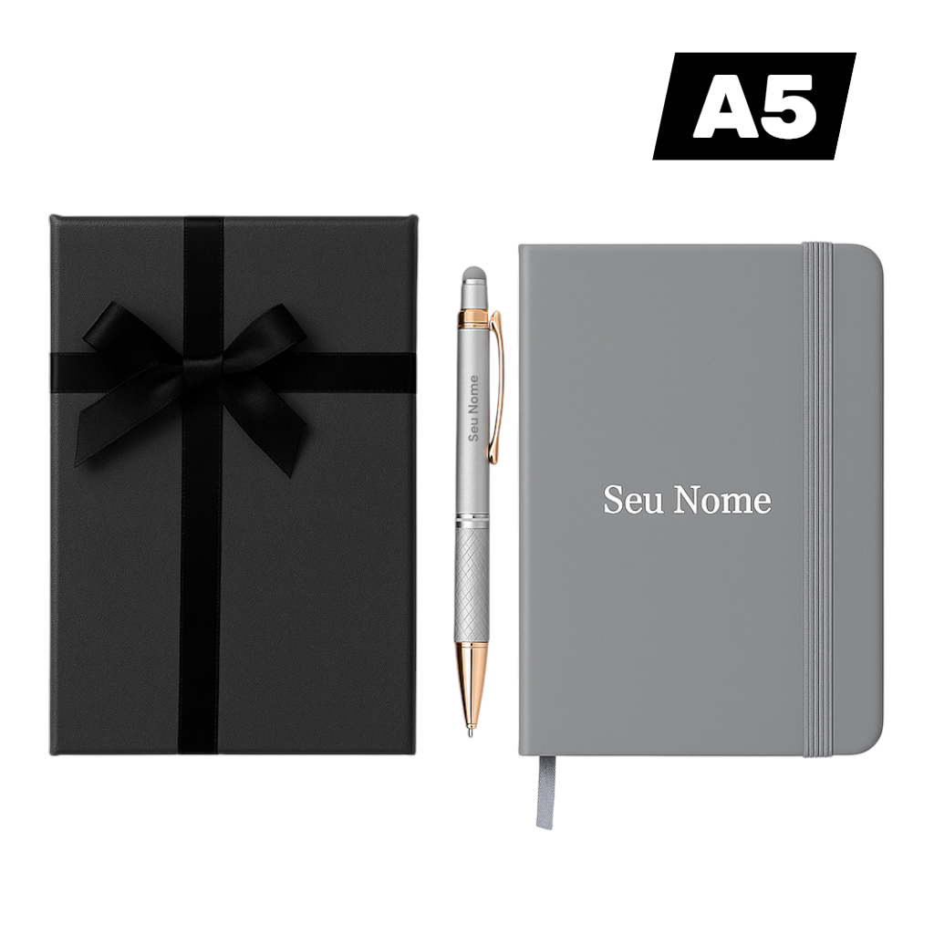 Kit Presente com Bloco Personalizado + Caneta c Nome + Caixa Elegante  Brinde ou Presente Caderno A5