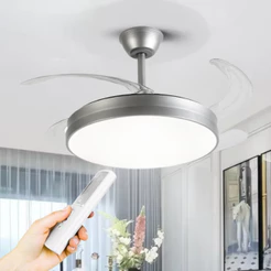 Ventilador Teto Retrátil Prata Air Lite Multicolor Dim Silver Pás Led 60w Bivolt Opus Controle Remoto Econômico Moderno