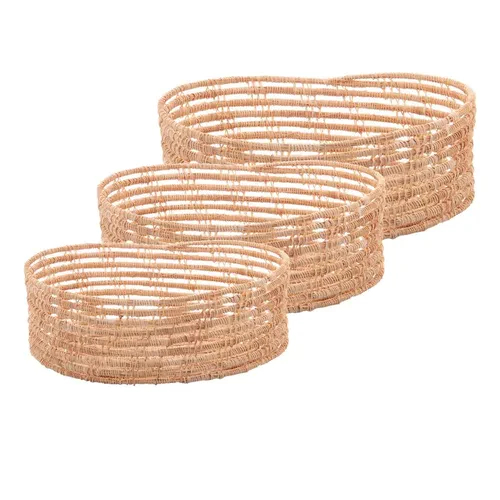 Kit 3 Cestas de Fibra Natural Palm Redondas Retas ou Oval Pequenas