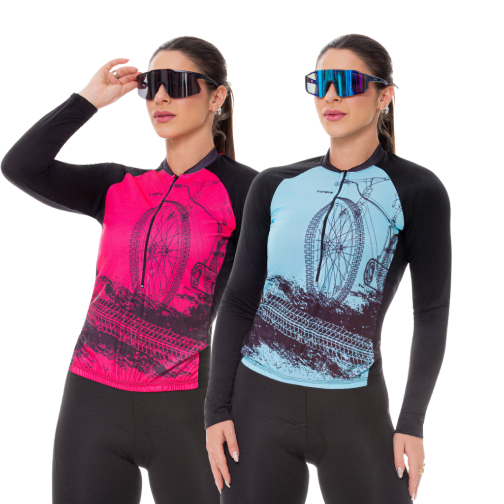 Camisa Ciclismo Feminina Bike Roda Manga Longa Blusa Inverno Frio Azul Rosa Amarelo Bike Pedal Mtb