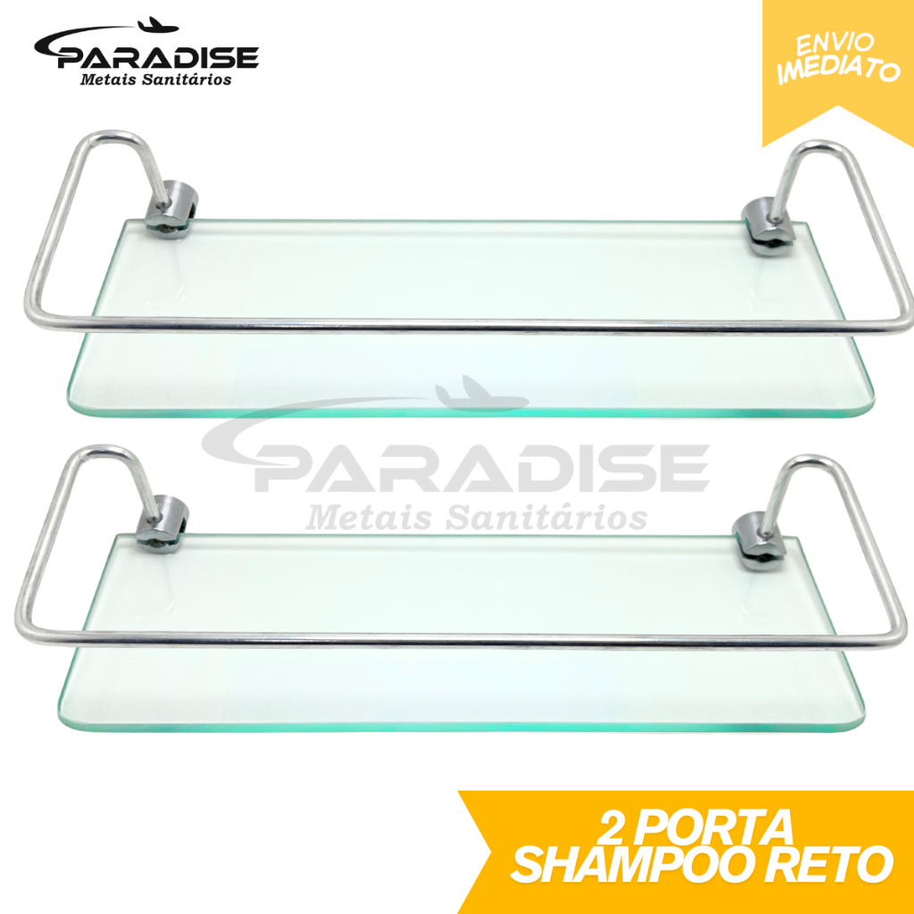 Kit 2 Porta Shampoo de Alumínio Base de Vidro Reto Prateleira para Banheiro Cozinha Organizador 30cm em Oferta na Shopee