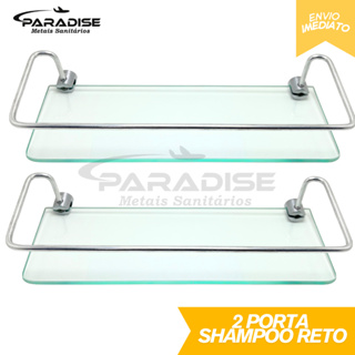 Kit 2 Porta Shampoo de Alumínio Base de Vidro Reto Prateleira para Banheiro Cozinha Organizador 30cm em Oferta na Shopee