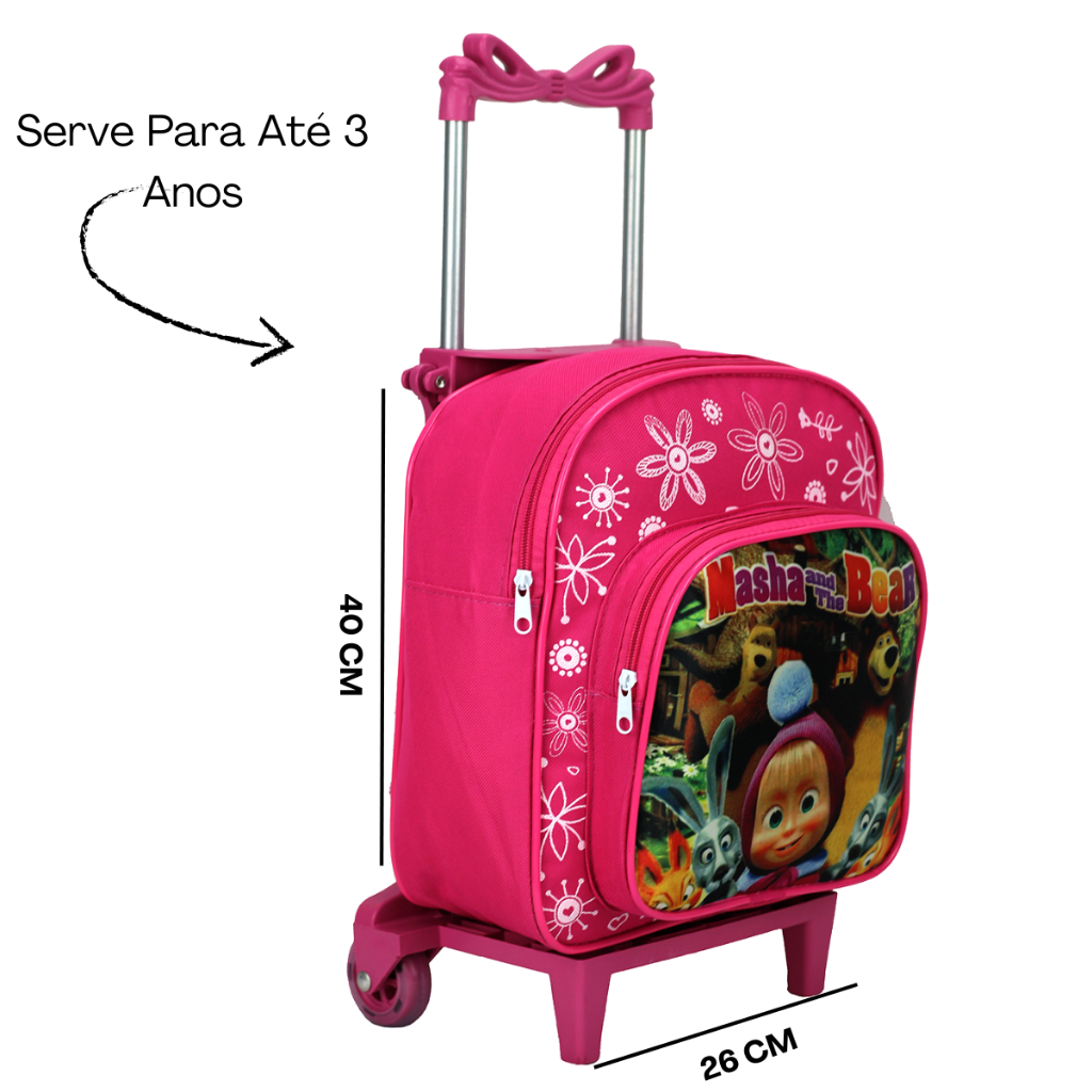 Mochila de Rodinha  Escolar Menina  Infantil Masha e o Urso Tam P