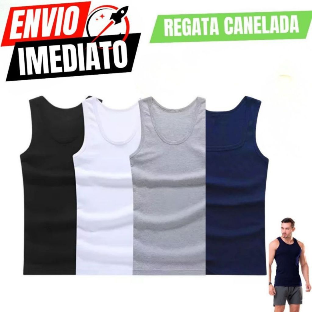 Kit 2 Regata Premium Masculina Modelo Americano Ribana Canelada Algodão e Elastano Primeira Linha em Oferta na Shopee