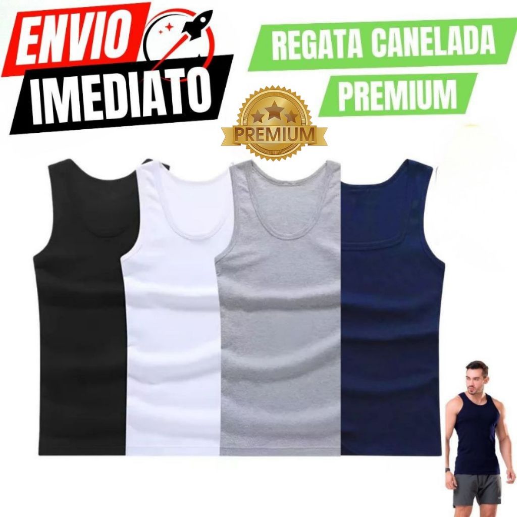Kit 2 Regata Premium Masculina Modelo Americano fitness academia casual Ribana Canelada Algodão e Elastano em Oferta na Shopee