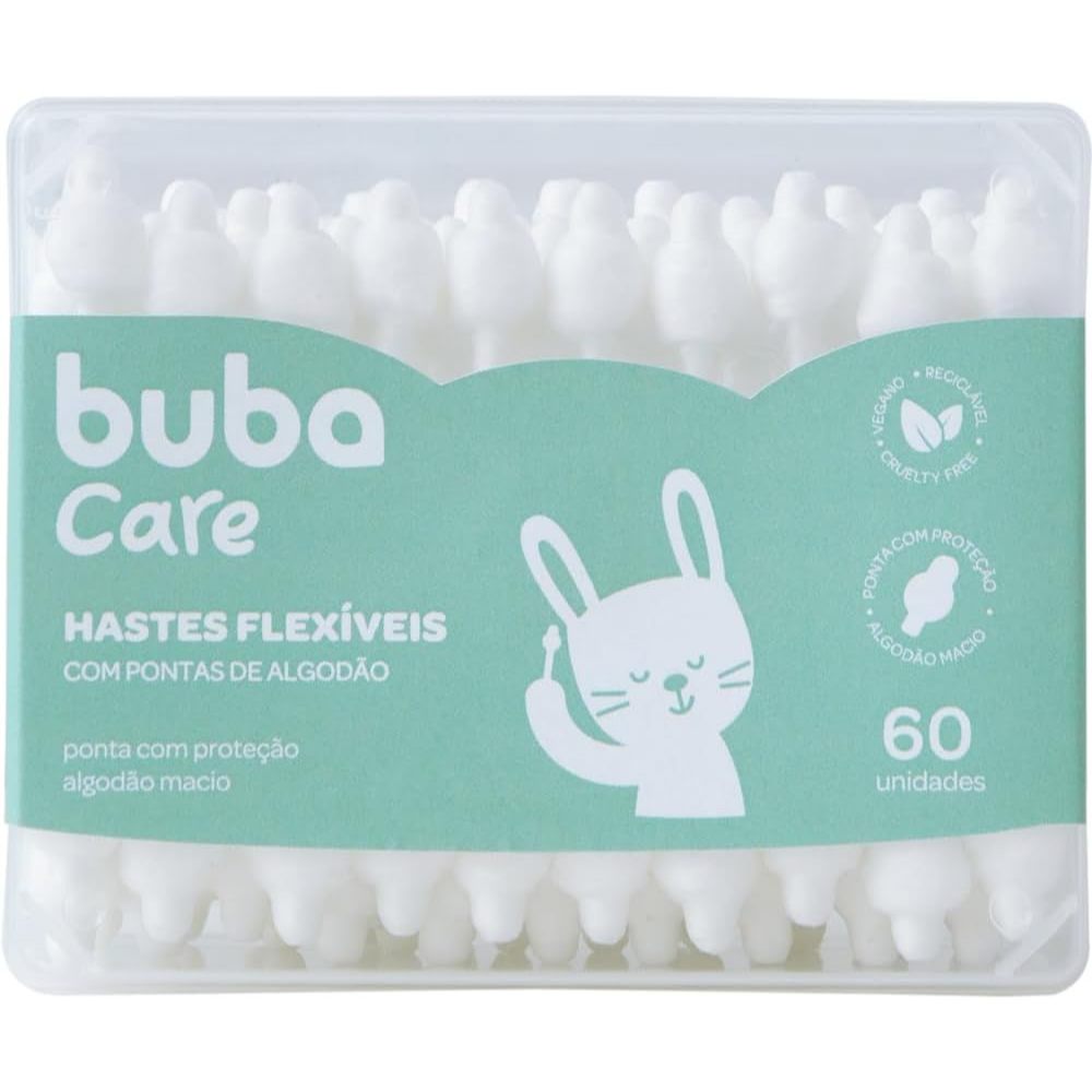 Hastes Flexíveis Buba Care para Higiene do Bebê Orelha Nariz Umbigo 60un