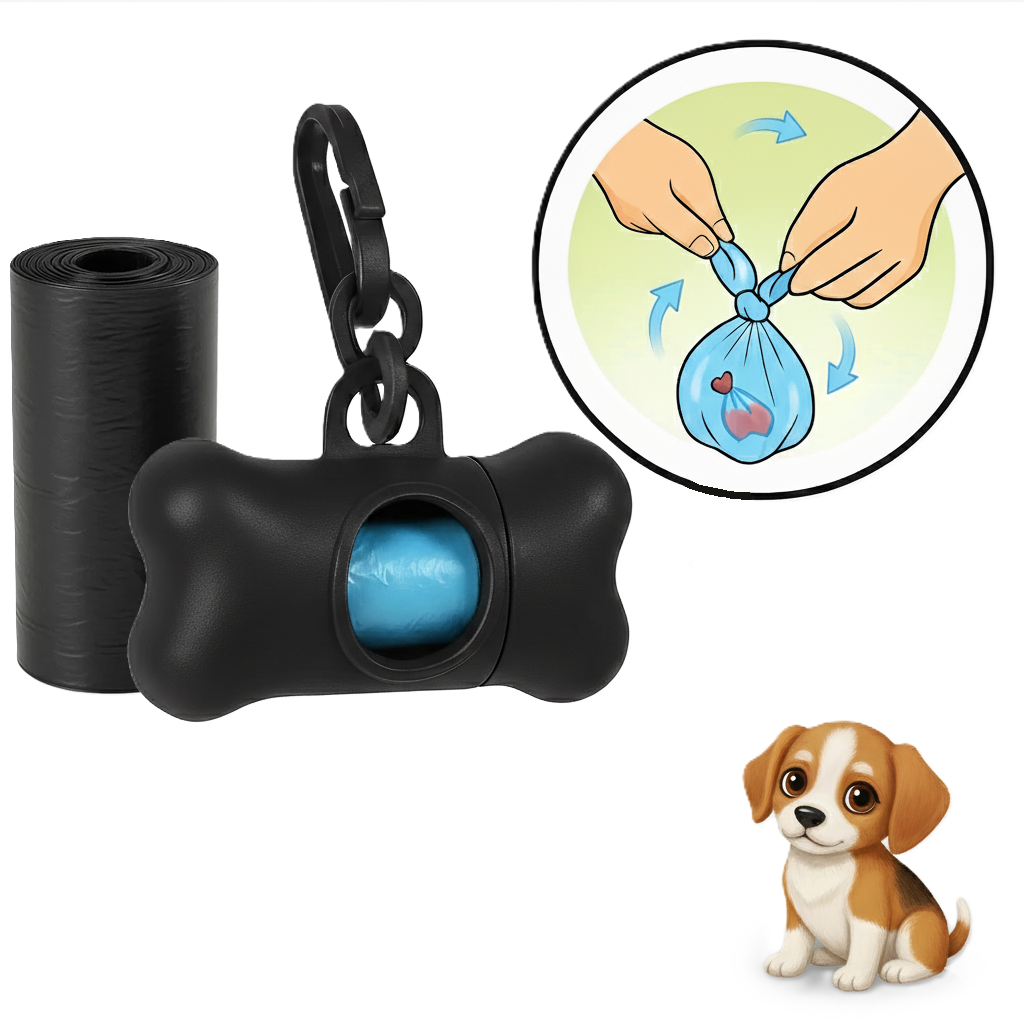 Suporte Ossinho Para Saquinhos Coletores + 1 Refil Saco Cata Lixo Passeio Cães Prático e Portátil