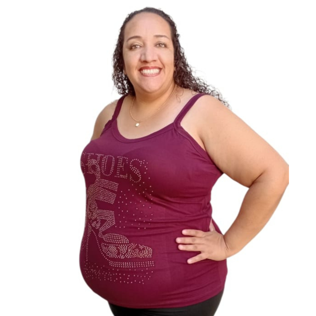 Regata Alcinha Feminina Plus Size Malha Viscolycra Veste 40 ao 64 com Pedraria Sapato MALHAS ITA
