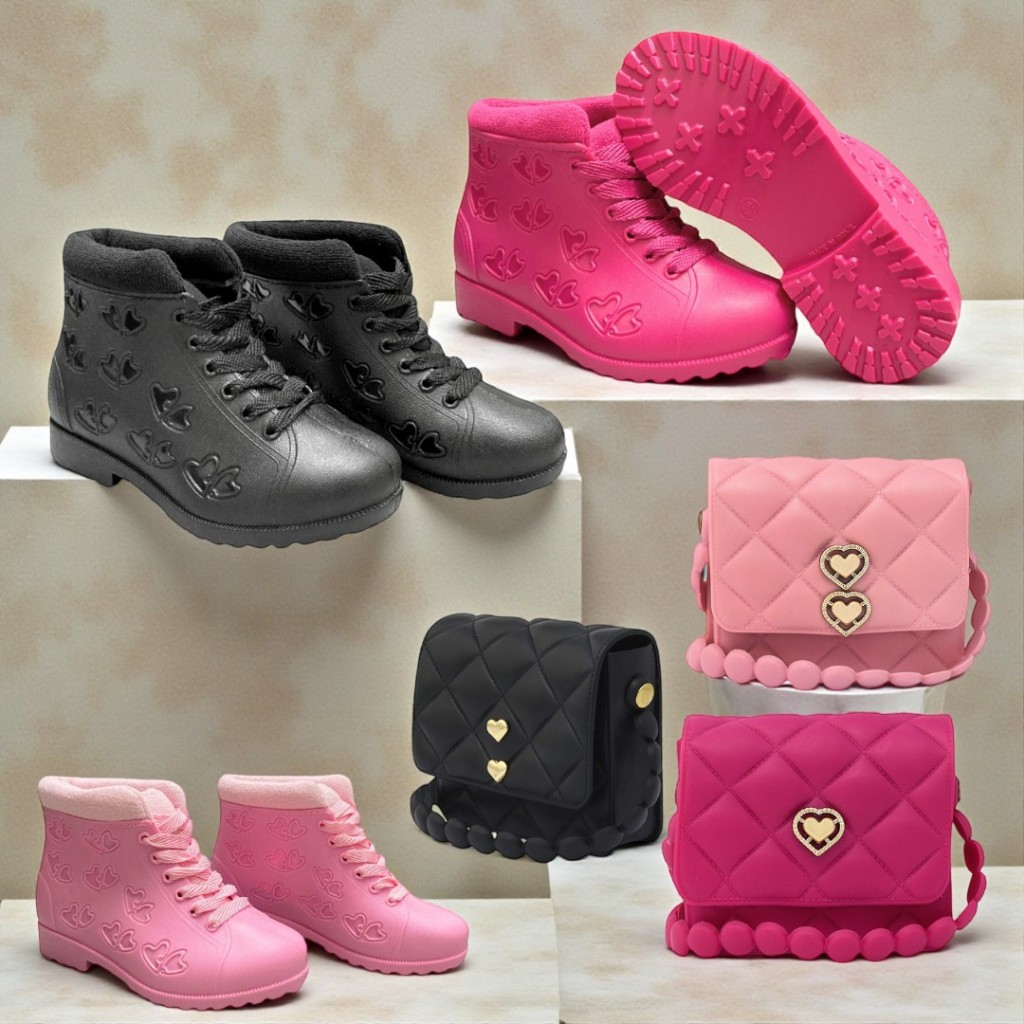 Conjunto Infantil Feminino Coração | Botinha Confortável + Bolsa Impermeável PROMOÇÃO