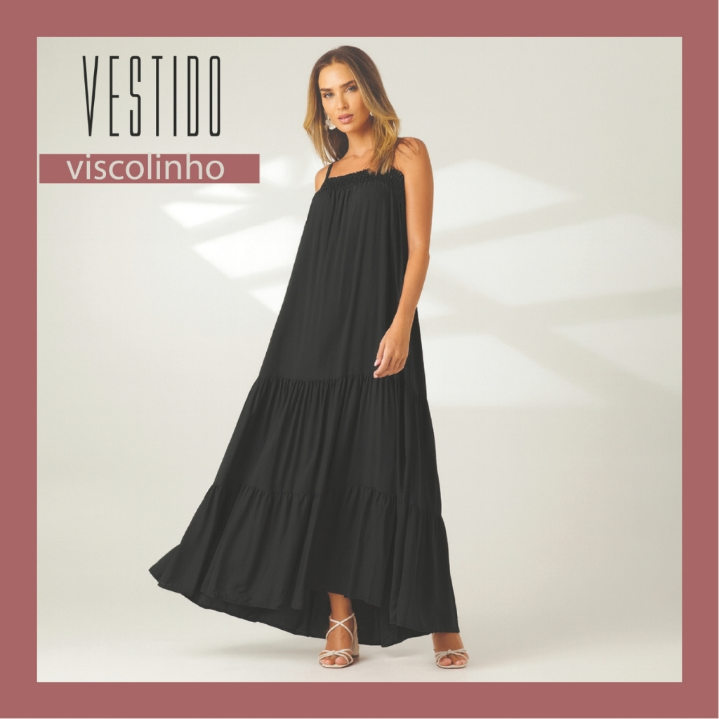 Vestido Feminino Longo Em Viscolinho Alça Regulável Confortável Do P Ao GG 3363-A