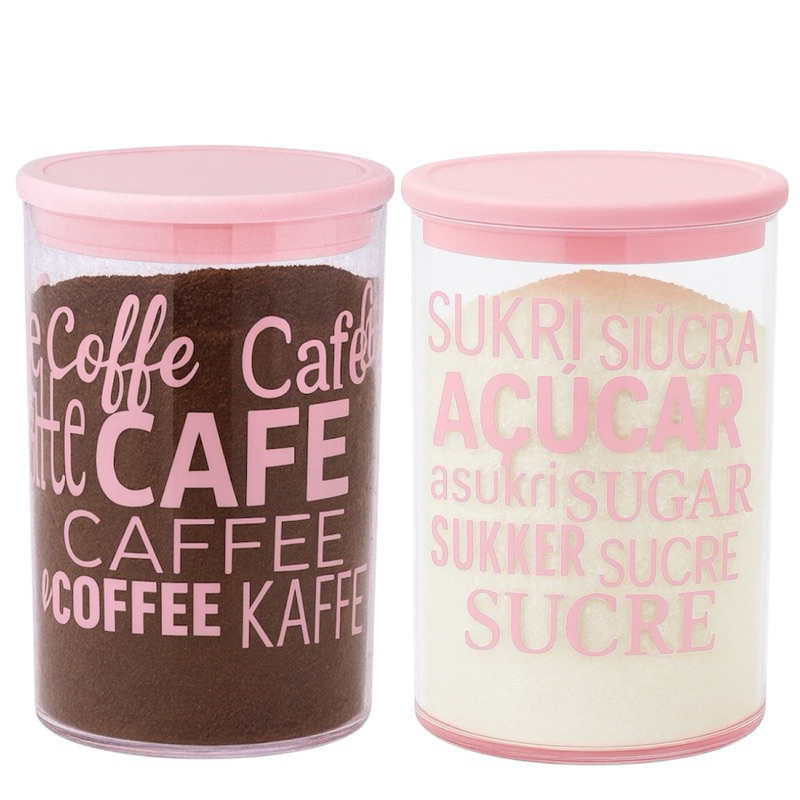 Kit 2 Pote Hermético Organizador Rosê Cozinha Açúcar Café 1000Ml Acrílico Porta Mantimentos