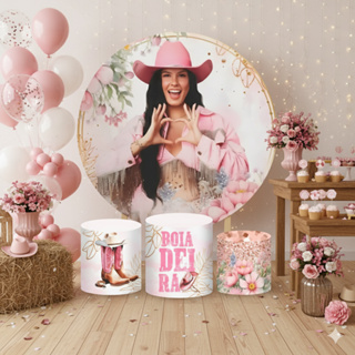 KIT DECORAÇÃO PAINEL REDONDO + TRIO DE CILINDROS TEMA MENINA TENDÊNCIA IDEAL PARA PEGUE E MONTE em Oferta na Shopee