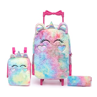 Kit Mochila Lancheira Estojo Infantil Spector Menina Unicórnio Pelúcia Escolar Rodinhas em Oferta na Shopee