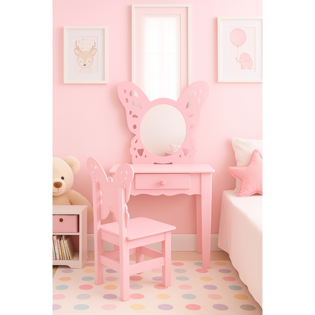 Penteadeira Borboleta Rosa Em Mdf Envio Rápido Presente Aniversário