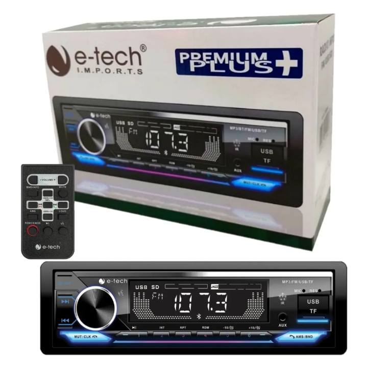Auto Radio Fm Mp3 E-tech Premium Plus Bt Usb Carrega Celular Automotivo Ou Caixa Bob 4x60w em Oferta na Shopee