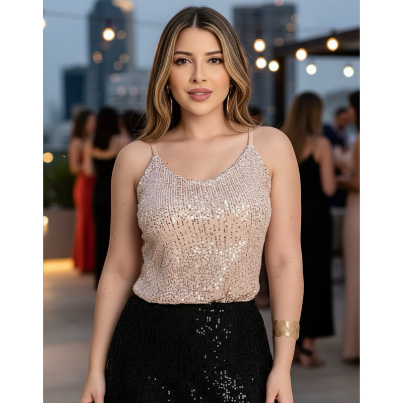 Blusa Feminina Paetê Elegante Regata Com Brilho Luxo Festas em Oferta na Shopee