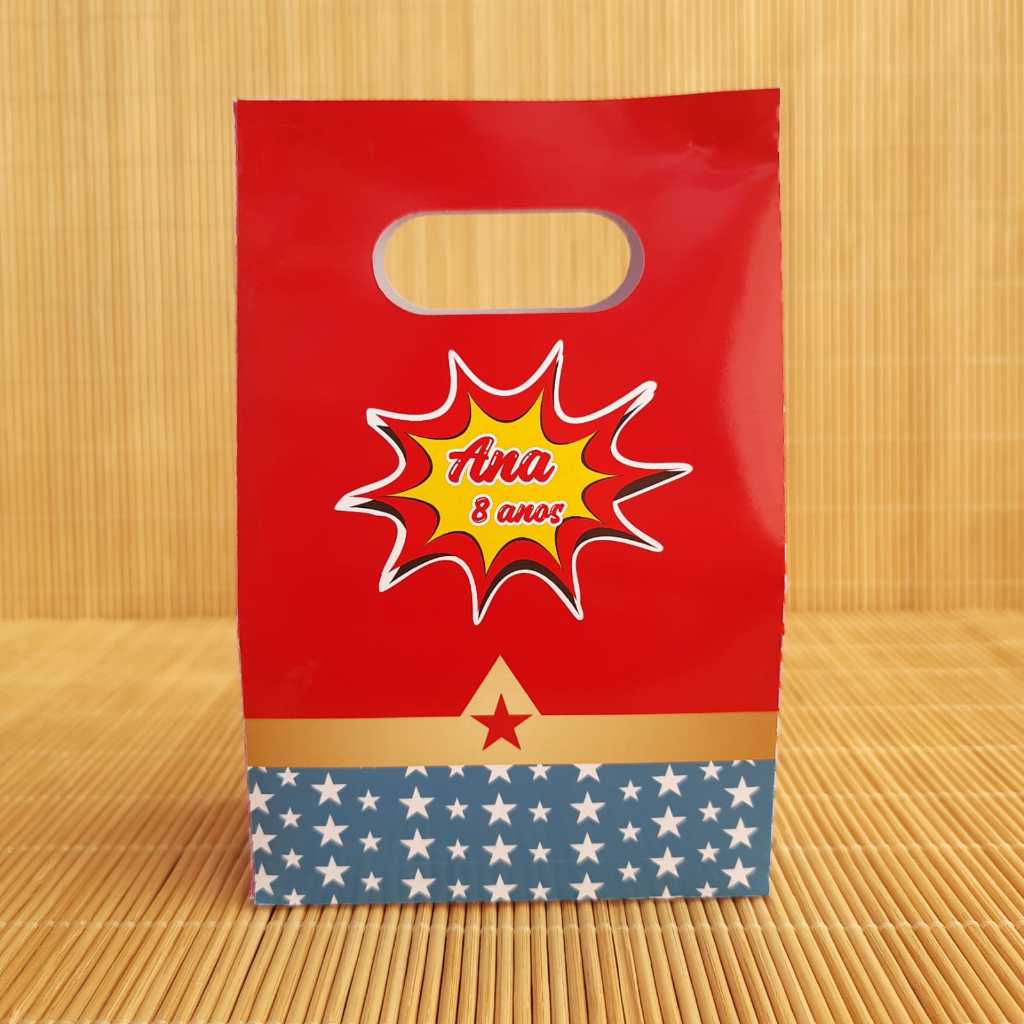 Sacolinha personalizada Mulher Maravilha, lembrancinha para festa
