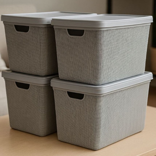 Conjunto 4 Caixas Organizadoras Grande 22 Litros Com Tampa Jaguar Escritório Lavanderia Cozinha em Oferta na Shopee