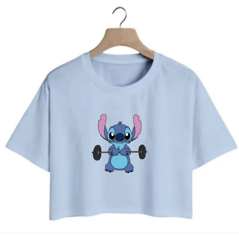 Cropped Feminino Algodão Estampado Stitch Academia Confortável Dia a Dia
