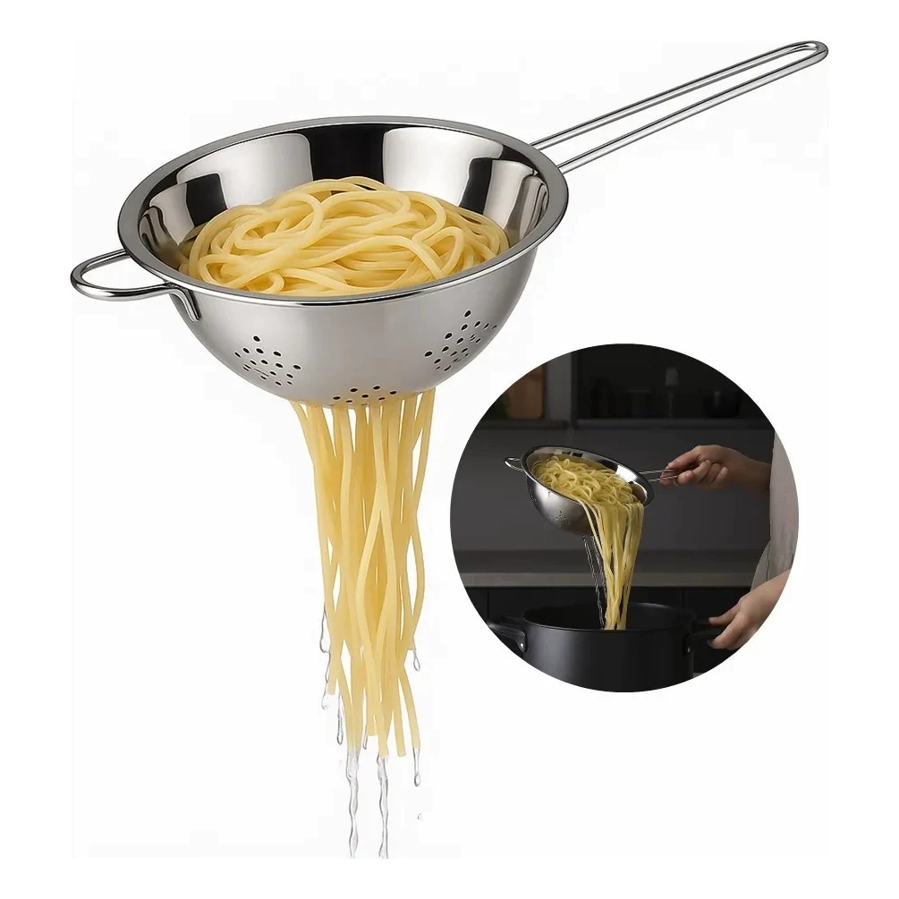 Escorredor de Massas c/ Cabo Inox 20cm Escorredor de Macarrão e Legumes Utensílios Cozinha