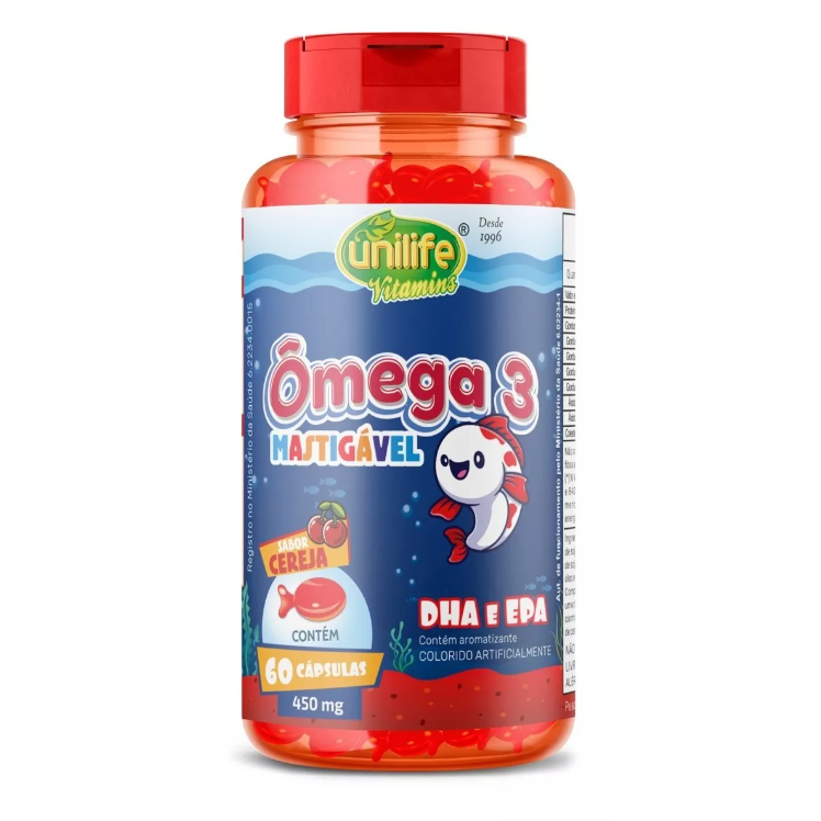 Omega 3 Kids Mastigavel Sabor Cereja 450mg 60 Caps - Unilife